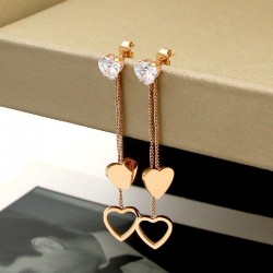 Crystal & hearts - double tassels - rose pink gold long earringsEarrings