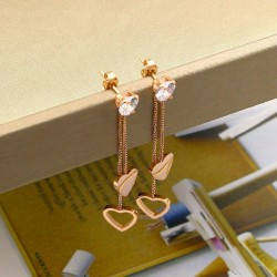 Crystal & hearts - double tassels - rose pink gold long earringsEarrings