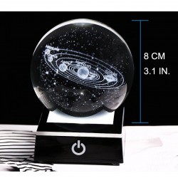 3D globe with 8 planets - crystal ball with base - laser engraved - LED night light - 8cmDecoration