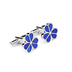 Silber Manschettenknöpfe - blaue Emaille Blumen