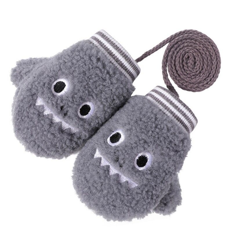 Kids warm plush gloves - one finger - with rope - animals designClothing
