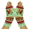 Gestrickte Winterhandschuhe - Halbfinger-Design - mit blumiger Stickerei