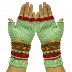 Knitted winter gloves - half-finger design - with a flowery embroideryGloves