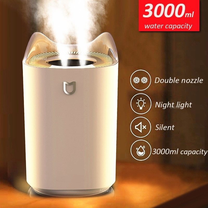 Air Humidifier - 3000ML - Double Nozzle - Cool Mist - Colorful LEDHumidifiers Air Humidifier - 3000ML - Double Nozzle - Cool Mist - Colorful LEDHumidifiers