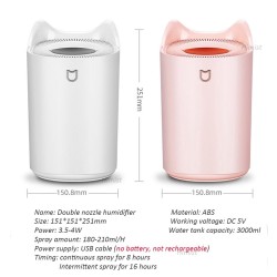 Air Humidifier - 3000ML - Double Nozzle - Cool Mist - Colorful LEDHumidifiers