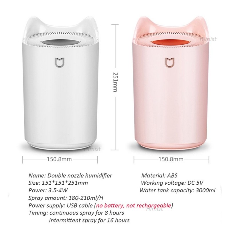 Air Humidifier - 3000ML - Double Nozzle - Cool Mist - Colorful LEDHumidifiers Air Humidifier - 3000ML - Double Nozzle - Cool Mist - Colorful LEDHumidifiers