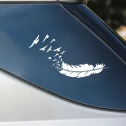 Feather with flying birds - vinyl car stickerStickers