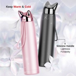 Double wall vacuum thermos - water bottle - thermal mug with fox ears - stainless steel - 320mlThermos bottles