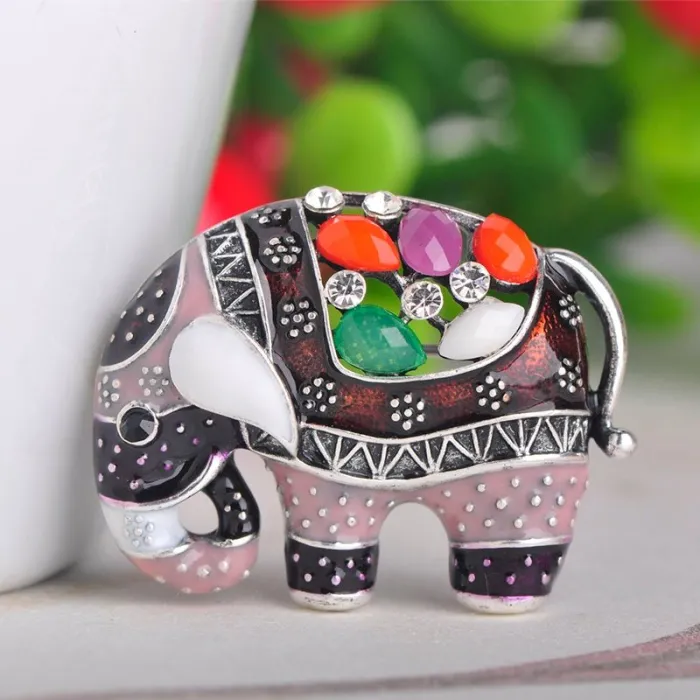 Thailand Elefant mit Kristallen - Brosche