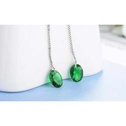 Long silver earrings with green zirconiaEarrings