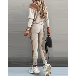 Fashionable tracksuit with sequins - set with long sleeve top & pantsBlouses & shirts