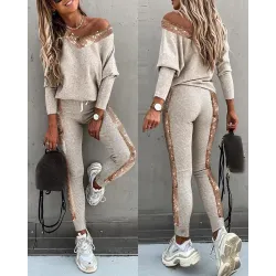 Fashionable tracksuit with sequins - set with long sleeve top & pantsBlouses & shirts