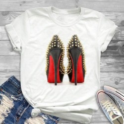 High heeled shoes - printed t-shirt - short sleeveBlouses & shirts