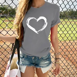 Herz bedrucktes T-Shirt - Kurzarm