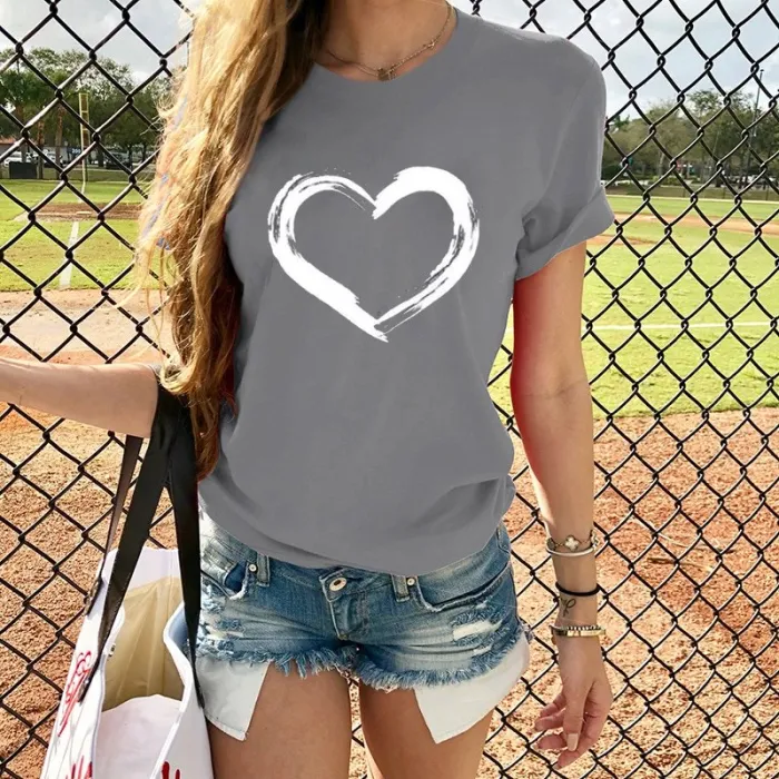 Herz bedrucktes T-Shirt - Kurzarm