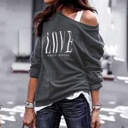 Sexy top - loose off-shoulders - long sleeve t-shirt - LOVE printBlouses & shirts