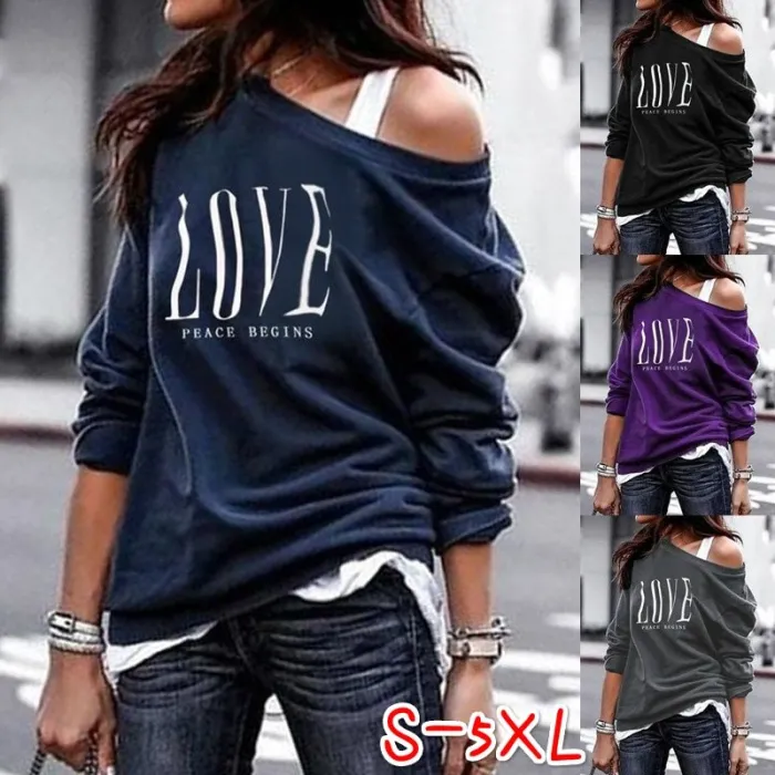 Sexy top - lose abspritzen - lange Ärmel T-Shirt - LOVE print