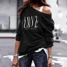 Sexy top - loose off-shoulders - long sleeve t-shirt - LOVE printBlouses & shirts