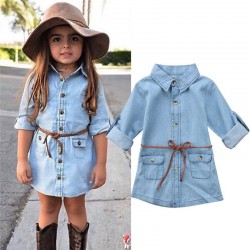 Angeknöpftes Langarmshirt - Mini Denim Kleid für Mädchen