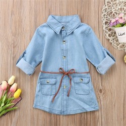 Angeknöpftes Langarmshirt - Mini Denim Kleid für Mädchen