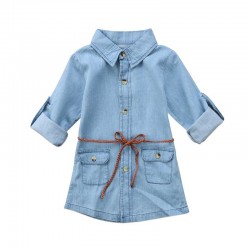 Angeknöpftes Langarmshirt - Mini Denim Kleid für Mädchen