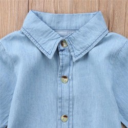 Angeknöpftes Langarmshirt - Mini Denim Kleid für Mädchen