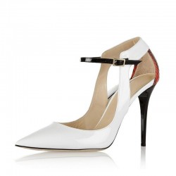 Elegant high heel pumps - white sandals with ankle strap - snake patternPumps
