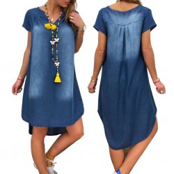 Short sleeve denim dress - V-neck - loose designDresses