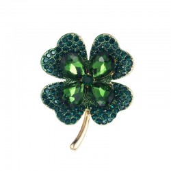 Green / red four leaf clover - crystal broochBrooches