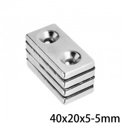 N35 - neodymium magnet - with double 5mm hole - 40 * 20 * 5mm - 1 - 30 piecesN35