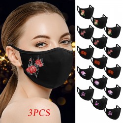 Gesicht / Mundschutzmaske - wiederverwendbar - Baumwolle - Blumendruck - 3 Stück