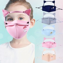 Mouth / face protective mask - detachable eye shield with cat ears - reusable - for kids