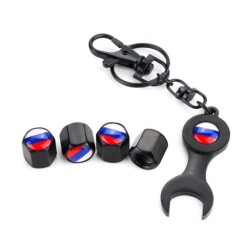 Russian flag logo - car valve caps with wrench & keychain - 4 piecesWheel parts