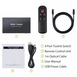 4x1 SPDIF - digitaler optischer Audioschalter - Toslink Schaltkasten mit optischem Kabel