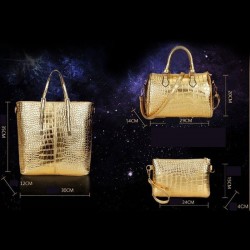 Leather bag - crossbody - small clutch - crocodile skin design - 3 pieces setSets