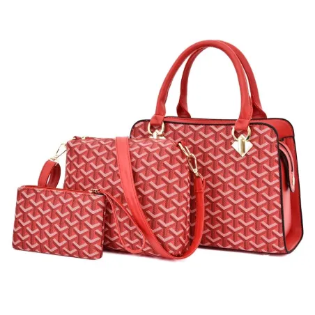 Leather handbag - crossbody - small clutch bag - geometric design - 3 pieces setSets