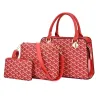 Lederhandtasche - Umhängetasche - kleine Clutch - geometrisches Design - 3-teiliges Set