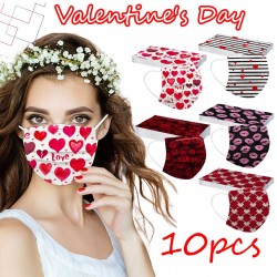 Gesichts- / Mundschutzmasken - 3 Schichten - Unisex - Valentinstag / Herzen - 10 Stück