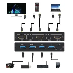 KVM 4K Switch Splitter - HDMI - USB - gemeinsamer Monitor - mit 2 Anschlüssen