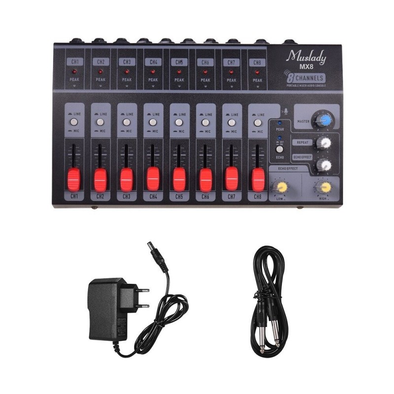 MX8 - tragbar - Stereo-Audio-Soundmixer - 8 Kanäle - rauscharm - mit Echoeffekt