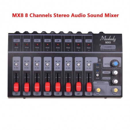 MX8 - portable - stereo audio sound mixer - 8 channels - low noise - with echo effectAudio