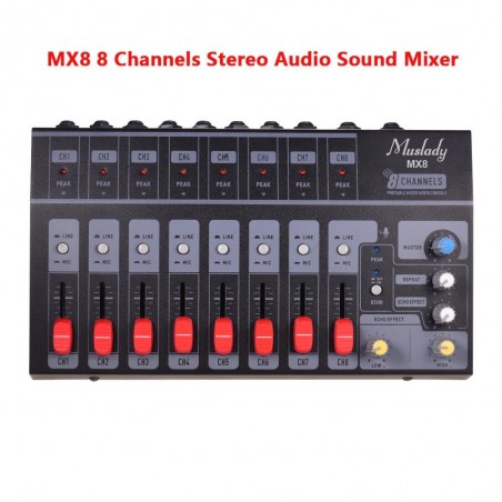 MX8 - tragbar - Stereo-Audio-Soundmixer - 8 Kanäle - rauscharm - mit Echoeffekt