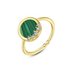 Eleganter Ring mit Malachit und Zirkonoxid - 925er Sterlingsilber - veränderbar