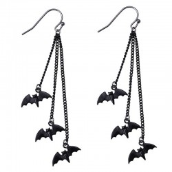 Black bats - triple chain - long earringsEarrings