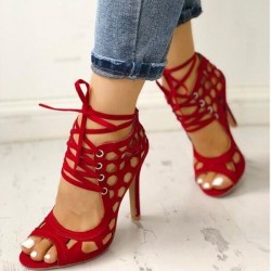 Sexy high heel sandals - lace-up - ankle length - cut-out holes