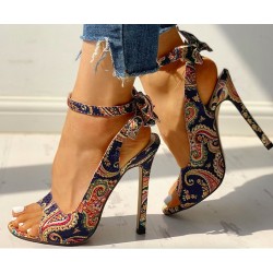 Modern high heel sandals - with an ankle strap - back bow - colorful design