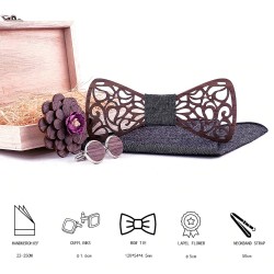 Cufflinks - lapel flower - handkerchief - bow tie - neckband strap - wooden setBows & ties