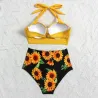 Sexy bikini set - with push-up - high waist - sunflowersBeachwear
