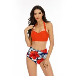 Sexy bikini set - with push-up - high waist - sunflowersBeachwear