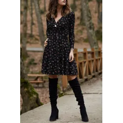 Mini loose dress - long sleeve - v-neck - vintage floral printDresses
